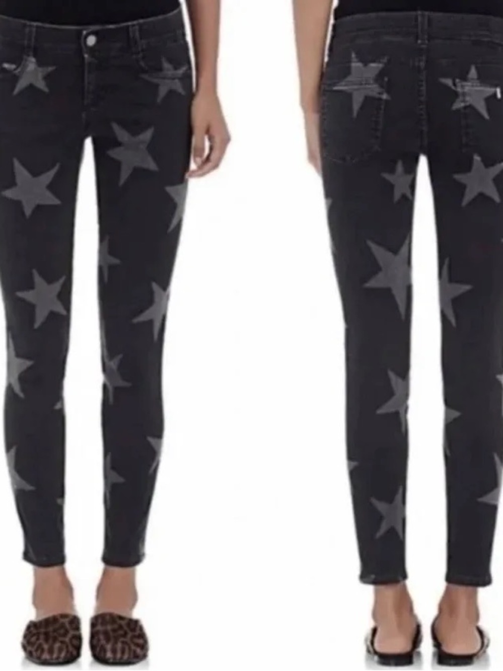 Stella McCartney Black Skinny Jeans with Gray Star Print